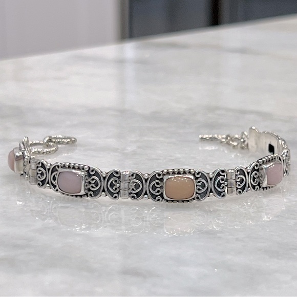 Peruvian Pink Opal Sterling Silver Toggle Clasp Bracelet - Picture 11 of 13